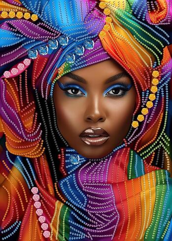 SKRYUIE 5D African Woman Diamond Painting Kits - DIY Diamond Art Kits for Adults African American, Full Round Drill - Crystal Cross Stitch - Adults Craft for Wall & Office Decor - 12x16 inch in Kuwait