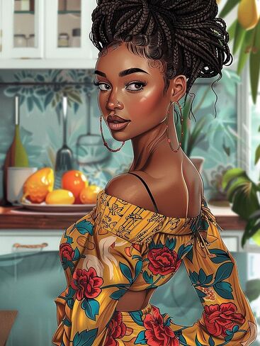 SKRYUIE 5D African Woman Diamond Painting Kits - DIY Diamond Art Kits for Adults African American, Full Round Drill - Crystal Cross Stitch - Adults Craft for Wall & Office Decor - 12x16 inch in Kuwait
