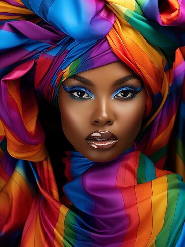 SKRYUIE 5D African Woman Diamond Painting Kits - DIY Diamond Art Kits for Adults African American, Full Round Drill - Crystal Cross Stitch - Adults Craft for Wall & Office Decor - 12x16 inch in Kuwait