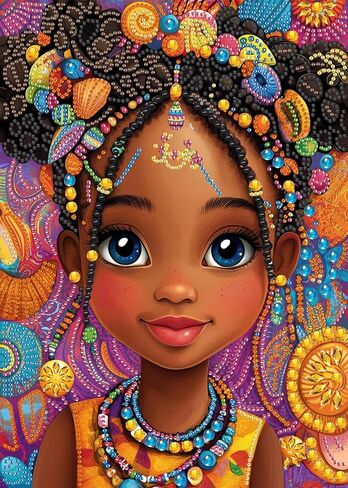SKRYUIE 5D African Woman Diamond Painting Kits - DIY Diamond Art Kits for Adults African American, Full Round Drill - Crystal Cross Stitch - Adults Craft for Wall & Office Decor - 12x16 inch in Kuwait