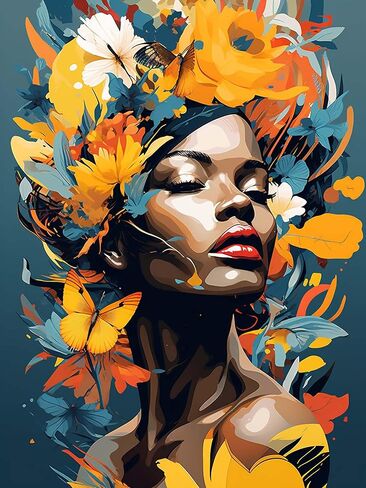SKRYUIE 5D African Woman Diamond Painting Kits - DIY Diamond Art Kits for Adults African American, Full Round Drill - Crystal Cross Stitch - Adults Craft for Wall & Office Decor - 12x16 inch in Kuwait