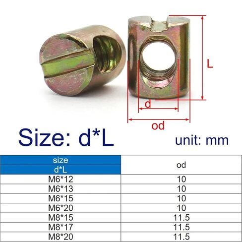 M6 M8 برميل البراغي المطرقة جزءا لا يتجزأ من الجوز عبر وتد مشقوق تركيبات (20 قطعة ، M8x17mm) in Kuwait
