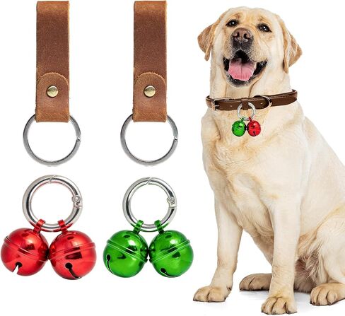 Loud Dog Collar Bells, Durable Pet Bells Tracker for Large Dogs, 4 Copper ells and 2 Leather Button Strap for Outdoor Safety, Pet Tracking, Hiking, Walking in Kuwait