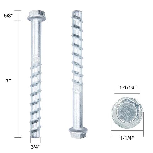 3/4" x 7" Concrete Screws (10 PCS) Concrete Anchor Bolts, Zinc Plated in Kuwait