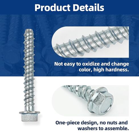40 Pack 1/2" x 4" Concrete Screws, Large Diameter Heavy Duty Concrete Anchor Bolts with Hex Washer Head, Easy to Install and Remove on Wood, Block, Concrete, Brick, for Indoor and Outdoor Use in Saudi Arabia