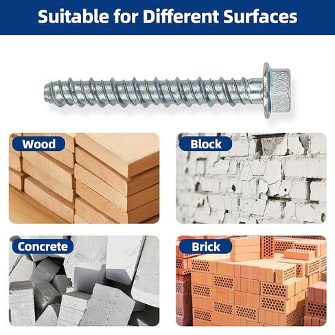 40 Pack 1/2" x 4" Concrete Screws, Large Diameter Heavy Duty Concrete Anchor Bolts with Hex Washer Head, Easy to Install and Remove on Wood, Block, Concrete, Brick, for Indoor and Outdoor Use in Saudi Arabia