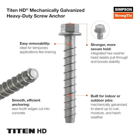 Simpson Strong-Tie THD37300HMG Titen HD 3/8 بوصة × 3 بوصة مرساة لولبية شديدة التحمل مجلفنة ميكانيكيًا (50-Qty) in Saudi Arabia