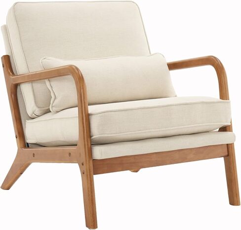 Oak Armrest Oak Upholstered Single Lounge Chair Indoor Lounge Chair Off-White in Saudi Arabia