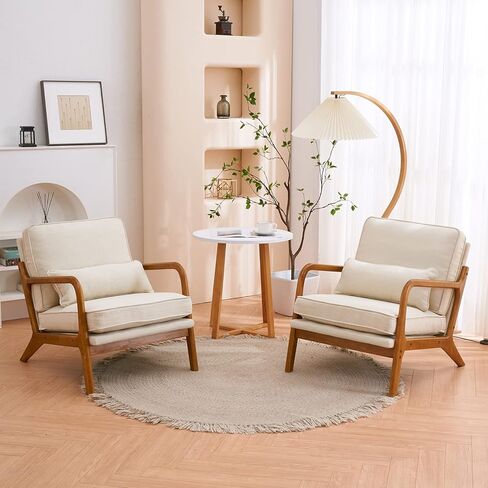 Oak Armrest Oak Upholstered Single Lounge Chair Indoor Lounge Chair Off-White in Saudi Arabia