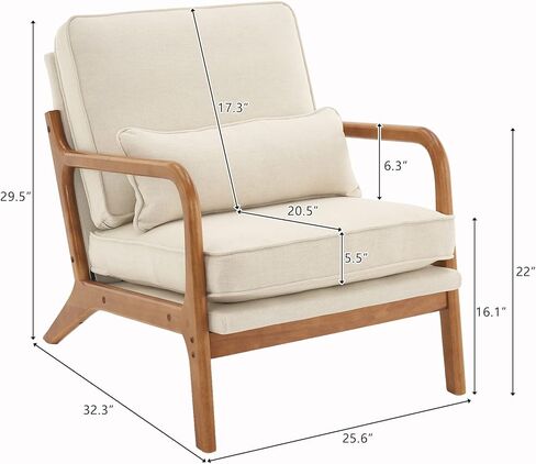 Oak Armrest Oak Upholstered Single Lounge Chair Indoor Lounge Chair Off-White in Saudi Arabia