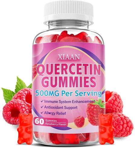 Quercetin Gummies 500mg for Kids & Adults, Organic Quercetin Supplements with Bromelain Zinc Vitamin C and D3 Support Antioxidant & Immune System Health, Strawberry Flavor 60 Count in Kuwait