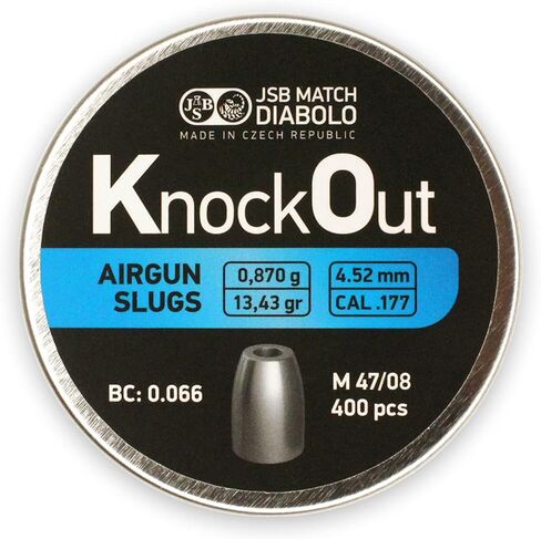 JSB Knockout Slugs - Hollowpoint Airgun Pellets | .177 Caliber (4.52mm), 13.43 Grain | Designed for Target Shooting and Hunting | 400 Count in Kuwait