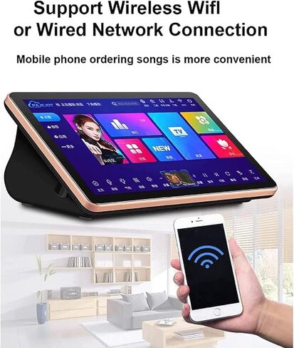Karaoke System Desktop KTV Player, Capacitive Touch Screen Karaoke Machine with Wireless Microphone, Power Amplifier Function (Black) in Kuwait