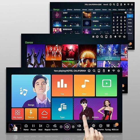 Karaoke System Desktop KTV Player, Capacitive Touch Screen Karaoke Machine with Wireless Microphone, Power Amplifier Function (Black) in Kuwait