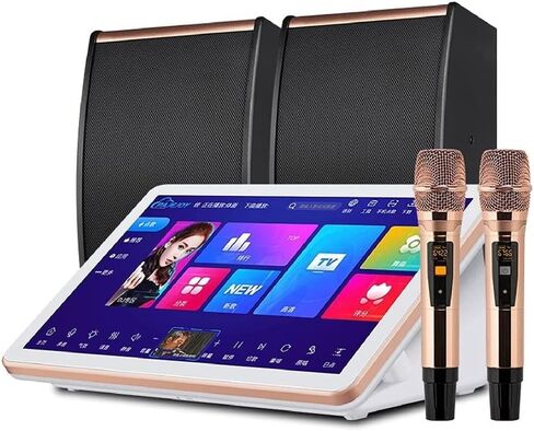 Karaoke System Desktop KTV Player, Capacitive Touch Screen Karaoke Machine with Wireless Microphone, Power Amplifier Function (White) in Kuwait