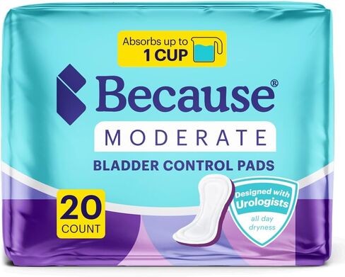 Because Premium Incontinence Pads for Women - Discreet, Individually Wrapped Liners - Moderate Absorbency, Ergonomic Design for Comfort, Leak Protection - 120 Count (6 Packs of 20) New Version in Kuwait