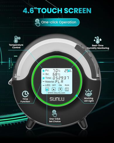 SUNLU Official Filament Dryer S2, Upgraded 3D Filament Dryer with 360°Heating Fan, Filament Dehydrator, One-Key Set with 4.6" Touch Sreen, Compatible with 1.75 2.85 3.00mm PLA PETG ABS Filament, Black in Kuwait