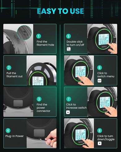 SUNLU Official Filament Dryer S2, Upgraded 3D Filament Dryer with 360°Heating Fan, Filament Dehydrator, One-Key Set with 4.6" Touch Sreen, Compatible with 1.75 2.85 3.00mm PLA PETG ABS Filament, Black in Kuwait