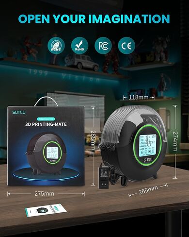 SUNLU Official Filament Dryer S2, Upgraded 3D Filament Dryer with 360°Heating Fan, Filament Dehydrator, One-Key Set with 4.6" Touch Sreen, Compatible with 1.75 2.85 3.00mm PLA PETG ABS Filament, Black in Kuwait