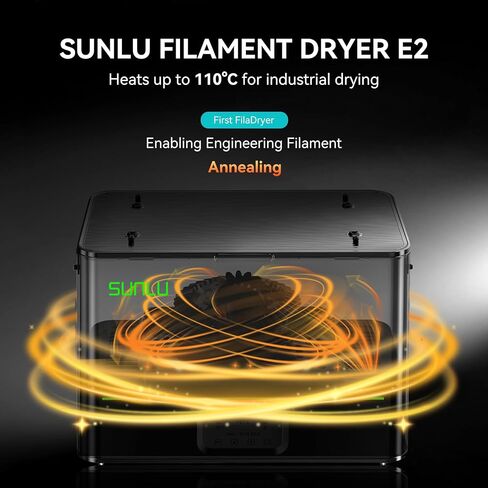 SUNLU Official 3D Printer Filament Dryer E2, 110℃ Max Temperature, 500W PTC Heater, Dry and Anneal 2-in-1, Dual-Chamber, Designed for Engineering Filaments, PC PA-CF FR-ABS Filament Dryer Box (Black) in Kuwait