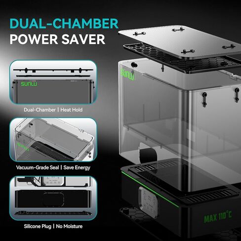 SUNLU Official 3D Printer Filament Dryer E2, 110℃ Max Temperature, 500W PTC Heater, Dry and Anneal 2-in-1, Dual-Chamber, Designed for Engineering Filaments, PC PA-CF FR-ABS Filament Dryer Box (Black) in Kuwait