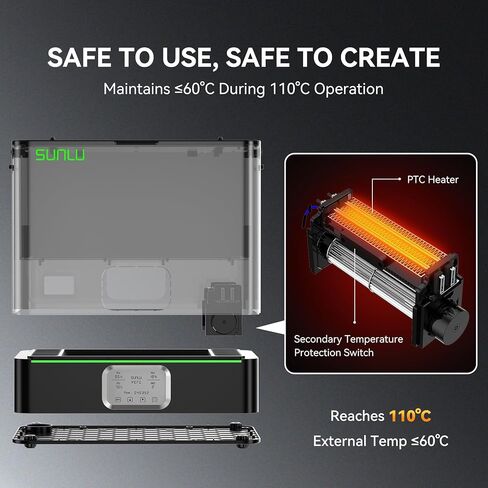 SUNLU Official 3D Printer Filament Dryer E2, 110℃ Max Temperature, 500W PTC Heater, Dry and Anneal 2-in-1, Dual-Chamber, Designed for Engineering Filaments, PC PA-CF FR-ABS Filament Dryer Box (Black) in Kuwait