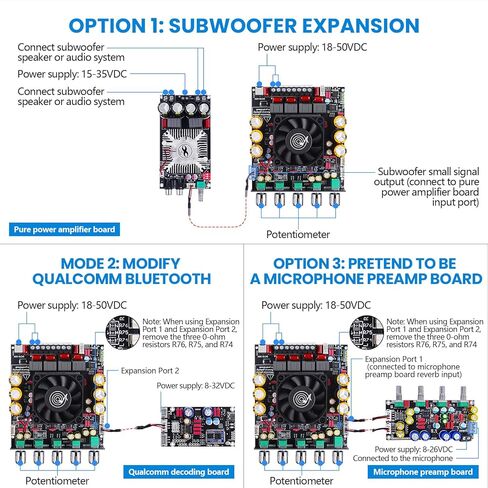 ZK-AS21P 2.1 Channel Bluetooth Subwoofer Amp 600 Watt with 300 Watt Stereo Class D Audio Board for Home Theater and Mono Audio Projects (Integrated Type) in Kuwait