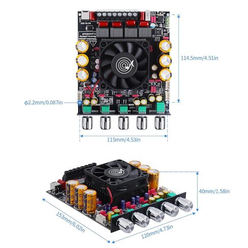ZK-AS21P 2.1 Channel Bluetooth Subwoofer Amp 600 Watt with 300 Watt Stereo Class D Audio Board for Home Theater and Mono Audio Projects (Integrated Type) in Kuwait