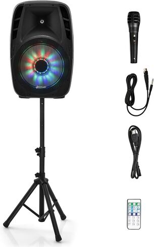 GOFLAME Portable 15" PA Speaker System Set, 1500W Powered 2-Way TWS Bluetooth DJ Party Speaker with Stand, Illuminating Light, USB/SD Card Reader, Microphone in Saudi Arabia