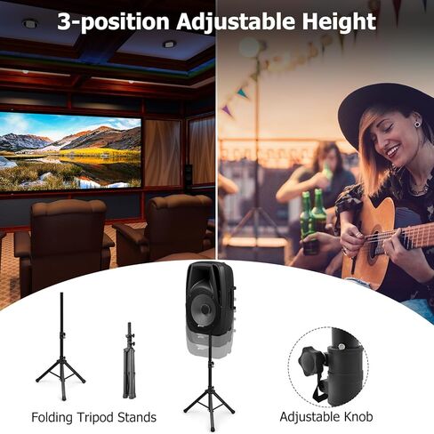 GOFLAME Portable 15" PA Speaker System Set, 1500W Powered 2-Way TWS Bluetooth DJ Party Speaker with Stand, Illuminating Light, USB/SD Card Reader, Microphone in Saudi Arabia