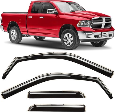 Voron Glass in-Channel Extra Durable Rain Guards for Trucks Dodge Ram 1500 2009-2018 Quad Cab, Window Deflectors, Vent Window Visors, 4Pieces - 230099 in Kuwait
