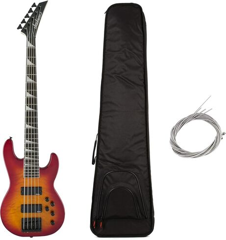 Jackson JS Series Concert Bass JS3VQ 5-String Electric Guitar (Right-Handed, Cherry Burst) Bundle with Polyester Protective Hardshell Gig Bag with Zipper Pocket (Black), and Steel Strings (3 Items) in Kuwait