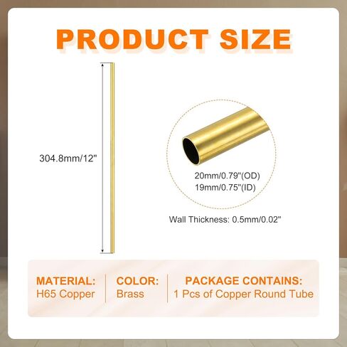 MECCANIXITY Brass Tubing, 20mm OD x 0.5mm Wall Thickness x 305mm(12") Length H65 Brass Round Tube Seamless Metal Straight Pipe Tube for DIY Crafts Industry Construction in Saudi Arabia
