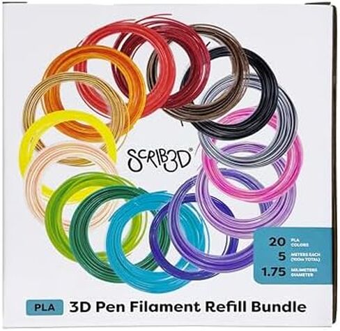 قلم طباعة ثلاثي الأبعاد SCRIB3D P1 مع 3 ألوان للمبتدئين وحزمة إعادة تعبئة PLA مع 20 لونًا متنوعًا in Kuwait