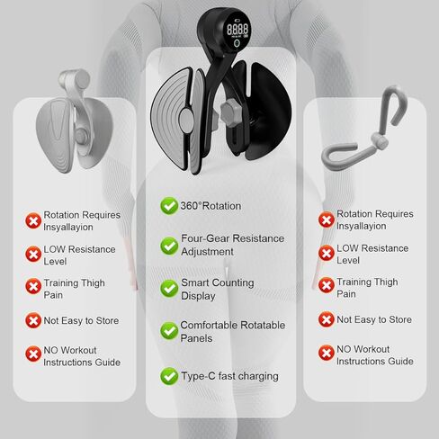 مدرب الفخذ، تمرين الفخذ، تمرين كيجل لعضلات قاع الحوض، تمرين الفخذ الداخلي للمؤخرة والذراع والساق، 4 مستويات مقاومة قابلة للتعديل، معدات تمرين مع عداد قابل لإعادة الشحن in Kuwait