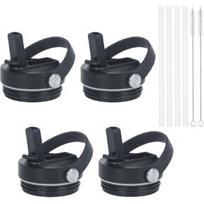 4 عبوات من الأغطية البديلة، مناسبة لكوب التسامي سعة 20 أونصة مع فم كوب ملولب (قطر الكوب الداخلي: 7 سم/2.75 بوصة)، غطاء بماصة مانع للتسرب مع مقبض محمول (أسود) in Kuwait