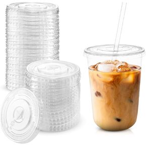 200 Pcs Clear Flat Lids Plastic Disposable PET Cup Lids with Straw Slot Fits for 12 oz, 16 oz, 20 oz and 24 oz Cups for Summer Iced Coffee, Ice Cream, Slush, Milkshake, Party Supplies in Kuwait