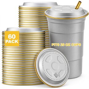 60 عبوة من أغطية الألومنيوم مع فتحة للمصاصة، متوافقة مع الكوب العلوي للكرة (حجم 20 أونصة فقط)، تتميز بتصميم متقاطع ومقاوم للانسكاب والغبار، وتباع الأكواب بشكل منفصل in Kuwait