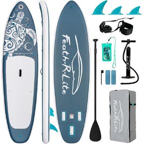 ألواح التجديف القابلة للنفخ من FEATH-R-LITE للبالغين مع مضخة إكسسوارات ممتازة، مجداف قابل للتعديل، سلسلة، ثلاث زعانف، حقيبة ظهر in Kuwait