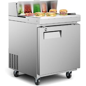 ETL & NSF Certified 27" W 1 Door 11.6 Cu.Ft Commercial Sandwich Salad Pizza Prep Table Refrigerator,Stainless Steel Food Prep Station Fridge,Condiment Cooler with Cutting Board, 1 Shelves 8 Pans in Kuwait