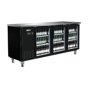 Empura 90" Back Bar Cooler Cabinet with 3 Swing Glass Doors | Commercial Refrigerator Fridge Beverage Beer for Restaurant Buffet | 90.4" W x 27.6" D x 42.5" H, Stainless Steel Countertop, Black, 115v in Kuwait