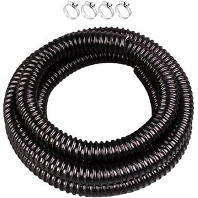 Pond Hose ID 1-1/2"x 10ft Flexible PVC Corrugated Pond Tubing Black Kinkproof Strong Flex Tubing for Garden Ponds, Waterfalls, Filters & Drainage,with 4 Clamps. in Kuwait