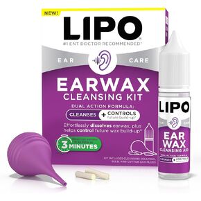 مجموعة تنظيف شمع الأذن من ليبو - قطرات مساعدة لتنظيف شمع الأذن، حقنة لمبة وسدادات أذن قطنية، إزالة شمع الأذن سريعة المفعول، خالية من البيروكسيد، محلول آمن ولطيف للعناية بالأذن in Kuwait