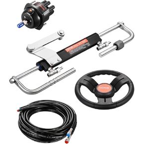 VEVOR Hydraulic Outboard Steering Kit, 90/150/300HP Helm Pump Marine Boat Hydraulic Steering System, 13.5 inch Steering Wheel with 10–26 ft Hydraulic Nylon Hose Option in Kuwait