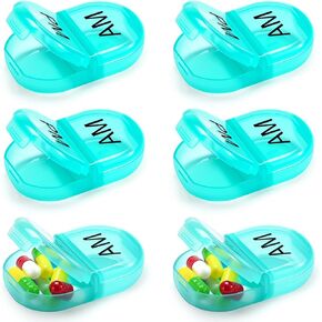 6 PCS Pill Organizer AM PM, 2 Compartment Pill Box for Pocket or Purse, Small Daily Medicine Case, Travel Pill Holder, Easy Open Pill Container for Seniors, Vitamins & Supplements (Green) in Kuwait