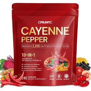 مكمل كبسولات الفلفل الحار | 18 في 1 3000 مجم لكل حصة مع مرافق الإنزيم Q10 وفيتامينات D3 وK2 وE والشمندر | يدعم الدورة الدموية الصحية، والحماية من مضادات الأكسدة، ووظيفة التمثيل الغذائي* | 240 كبسولة in Kuwait