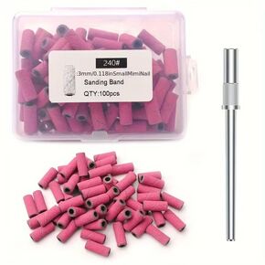 100Pcs 240 Grit 3mm Nail Sanding Bands with Stainless Steel Mandrel Set - Professional Nail Drill Accessories for Manicure, Pedicure & Nail Art, Replacement Sanding Bands for Nail Drill Machine-Pink in Kuwait