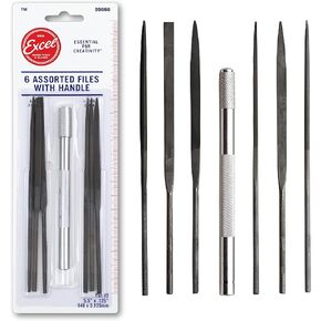 مجموعة ملفات صغيرة مكونة من 6 قطع من Excel Blades - مبارد فولاذية عالية الكربون للأعمال الخشبية والمجوهرات والحفلات التنكرية والمعادن والهوايات - تتضمن ملفات مسطحة ونصف دائرية ومستديرة ومربعة وسكين ومعادلات in Kuwait