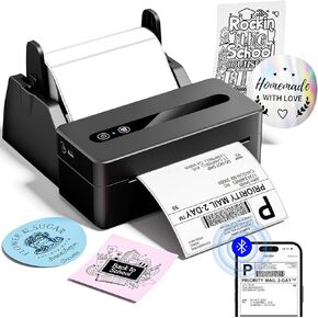 طابعة تسمية الشحن Bluetooth 4x6 ترقية ، 2025 إصدارًا جديدًا للعلامة الحرارية لحزمة الأعمال التجارية الصغيرة والشحن ، ودعم iOS ، و Android ، و Windows ، و Mac ، وتوافق مع Amazon ، و Shopify ، و USPS in Kuwait