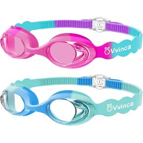 Vvinca Kids Swim Goggles Age 3-12, Soft Wave-Shape Silicone Swimming Goggles for Toddler Boys Girls, Anti-Fog No Leak in Kuwait
